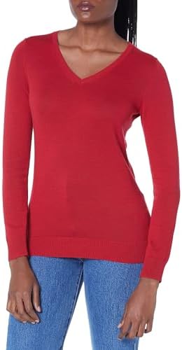 Amazon Essentials Women's Regular-Fit Lightweight Long-Sleeve V-Neck Sweater (Available in Plus Size), Red, 2X