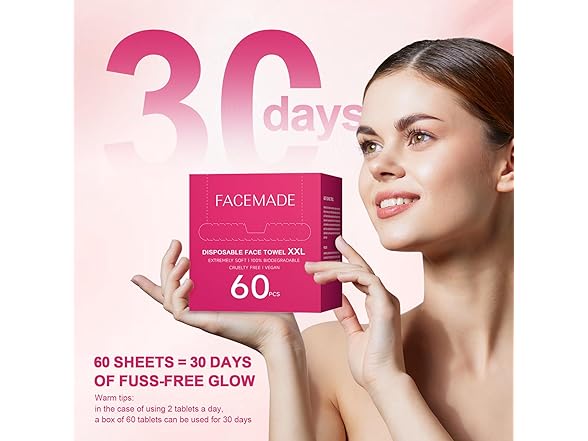 FACEMADE 60 Count XXL Disposable Face Towels