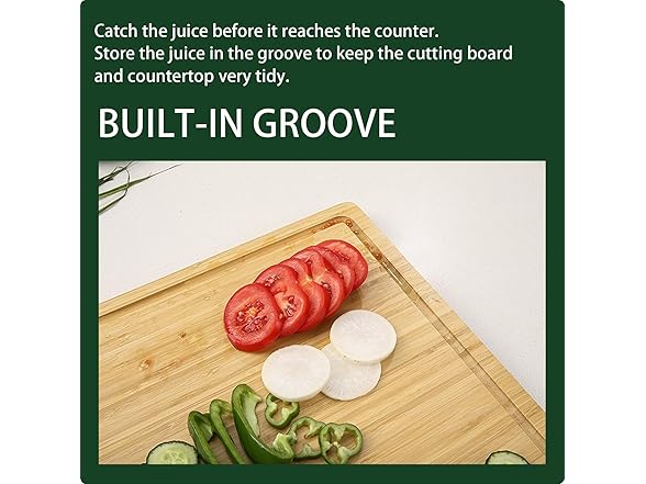 Bamboo Wood Cutting Board for Kitchen, 18"x12"