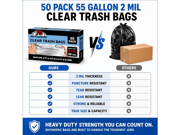55 Gallon 2 Mil Clear Trash Bags