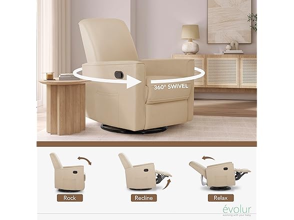 Evolur Raleigh Glider Rocking Chair, Tan