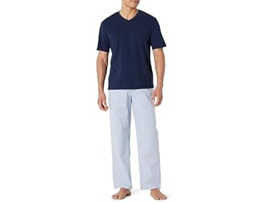 $10.99, Was $24.90, 55% Off! Amazon Essentials Mens Cotton Poplin PJ Set dealfomo