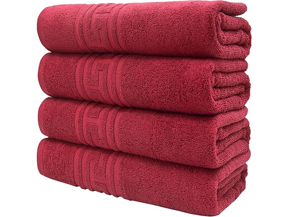 Pleasant Home 4 Pack Bath Towels Set, Greek Key
