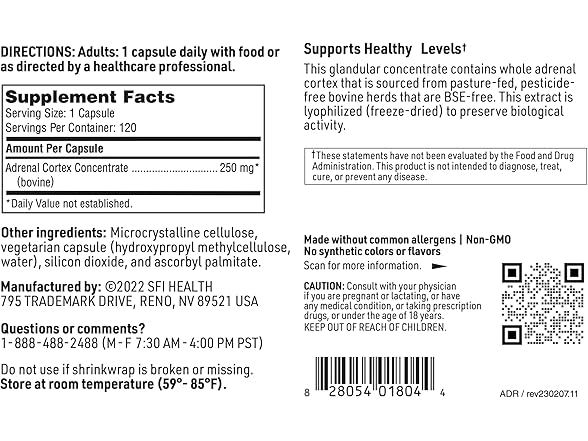 Klaire Labs Adrenal Cortex 250 Mg 120 Capsules