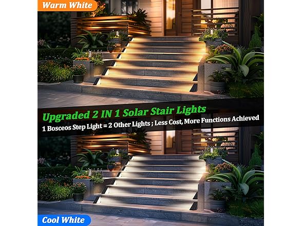 Bosceos 8-Pack Solar Stair Lights Outdoor Waterproof
