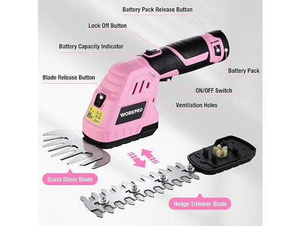 WORKPRO WORKPRO 12V Pink Cordless Grass Shear