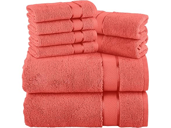 Elegant Comfort Premium Cotton 8-Piece Towel Set, Coral