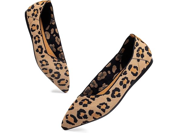 Pointed Toe Knit Flats, Leopard 8.5