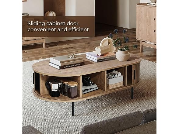 LuxenHome Oval Coffee Table with Storage