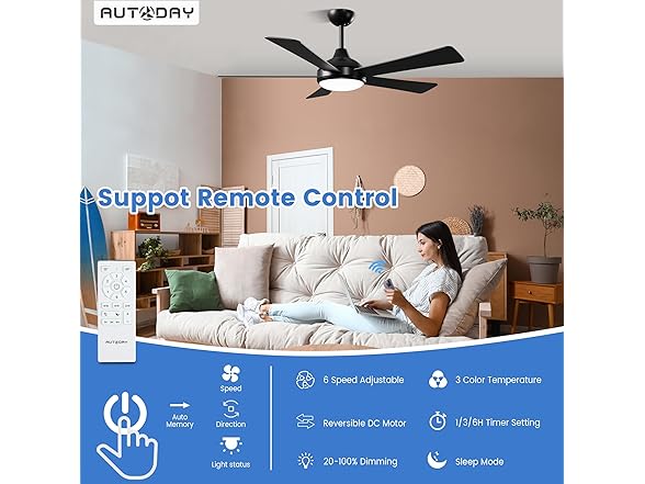Autoday Ceiling Fan with Light | 52in