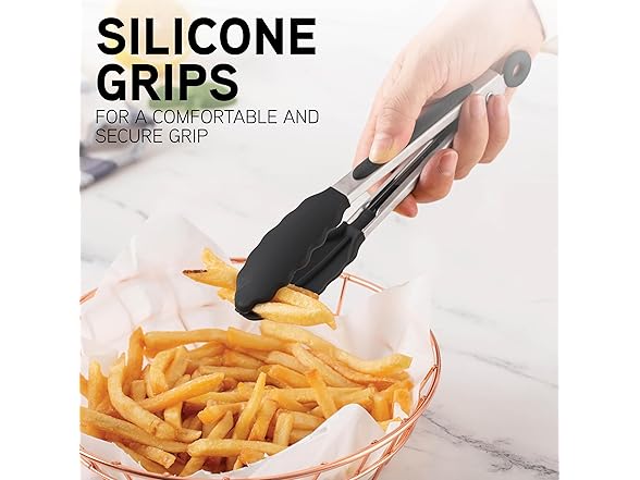 Stainless Steel Silicone Tipped Tongs Set