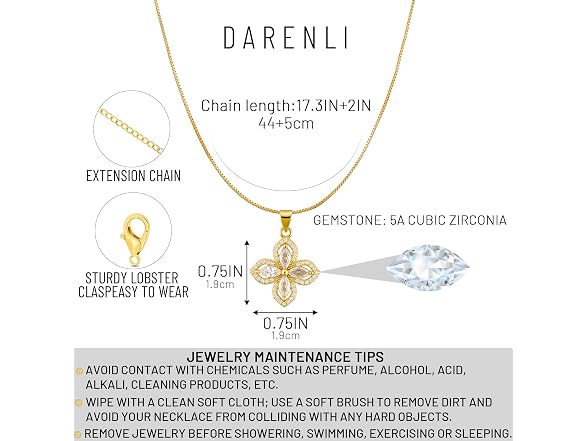 Darenli 18K Gold Plated Four Leaf Clover Necklace