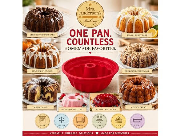 Mrs. Anderson's Baking Silicone Bundt Cake Pan, 9 Inch