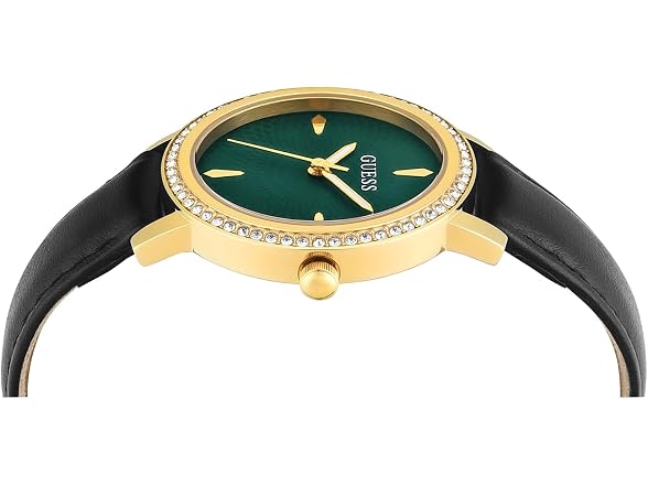 Guess Women's 34mm Watch Black Leather Green Gold