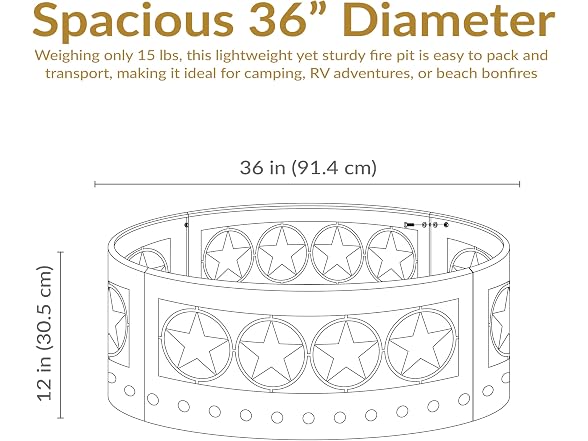Sunnydaze 4-Star Decorative Outdoor Large Round Metal Fire Pit Ring, 36"