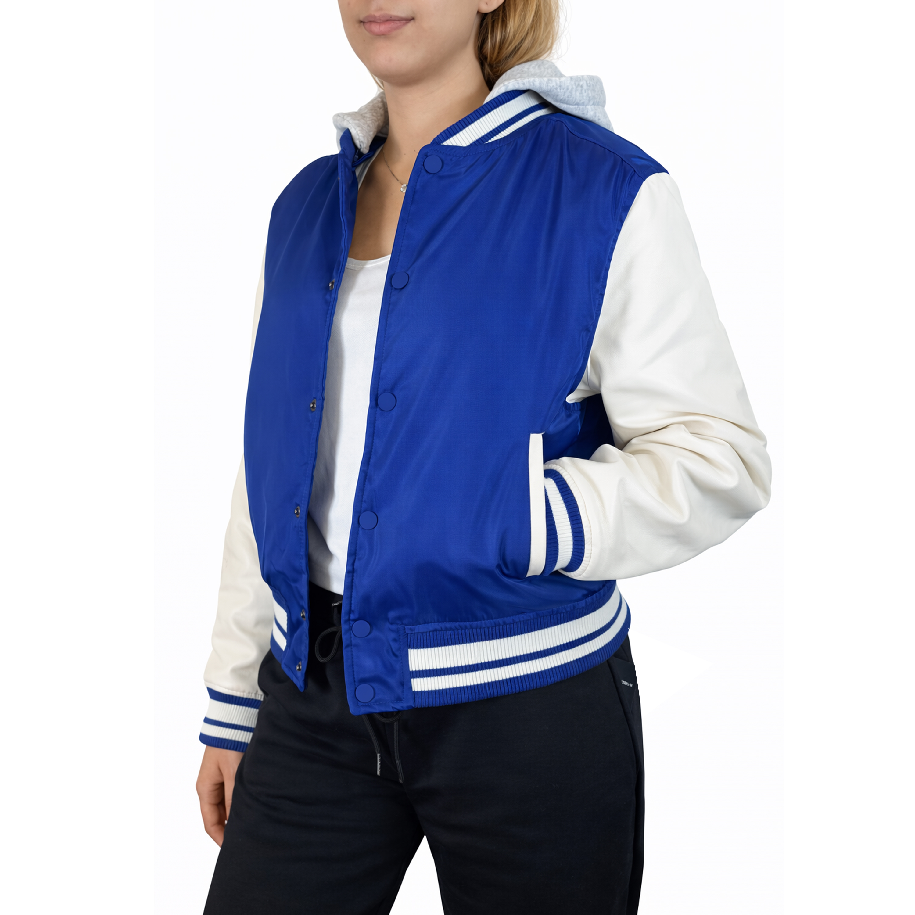 Womens Heavyweight Hooded Varsity Jacket - Gallery 20