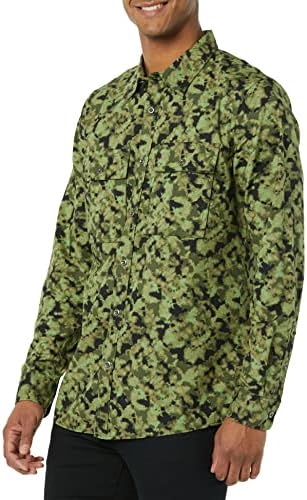 Amazon Essentials Men's Standard-Fit Long-Sleeve Two-Pocket Utility Shirt (Previously Goodthreads), Olive Camo Print, X-Small