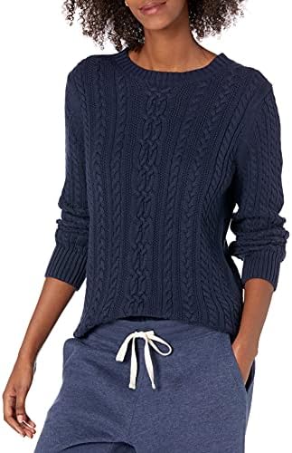 Amazon Essentials Women's Soft Fisherman Cable Long-Sleeve Crewneck Sweater (Available in Plus Size), Navy, XX-Large