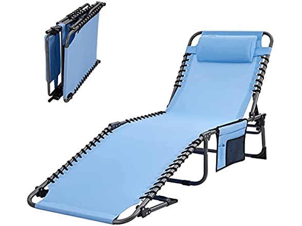 #WEJOY Outdoor Lounge Chairs Portable Chaise Lounge Chair for Outside Lawn Chairs Folding Lounge Chair Lightweight Adjustable 4-Position Trifold Beach Lounge Chair Heavy Duty Lounger Patio Sun Tanning