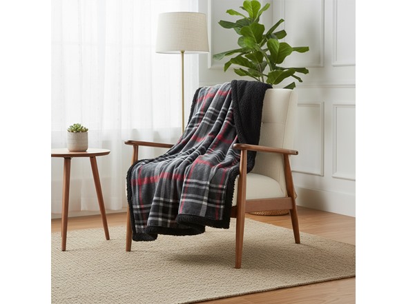 Midnight Plaid Sherpa Throw Blanket