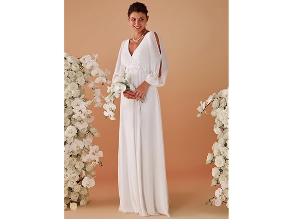 Ever-Pretty Women V Neck Long Lantern Floor Dress