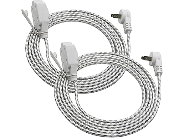 Clear Power 2pk 9ft 3 Outlet Fabric Indoor Ext Cord 16/2