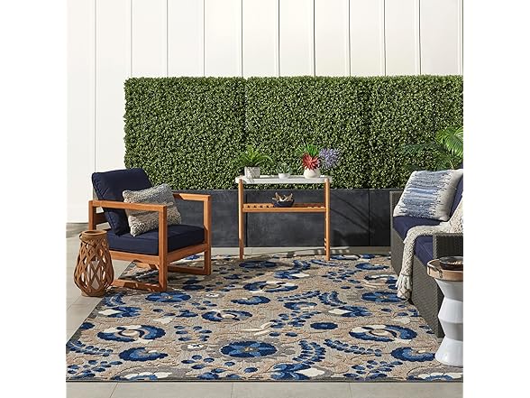 Nourison Home Aloha Indoor/Outdoor Natural/Blue 7'