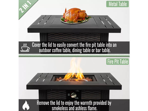28" Sq 50k BTU Steel Fire Table – Black