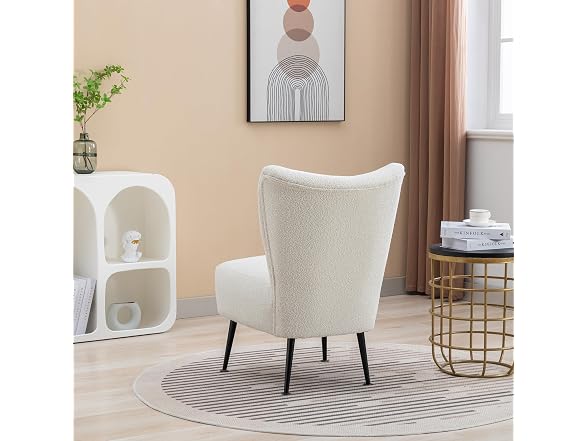 Armless Accent Chair, Upholstered, Beige