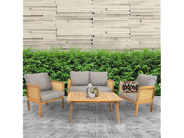 Sunnydaze Sanibel 4-Piece Acacia Patio Furniture Set - Gray
