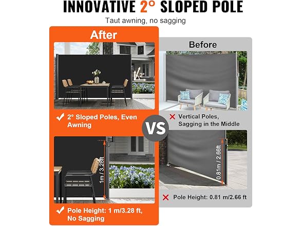 Retractable Side Awning, 71''x 118'' Aluminum