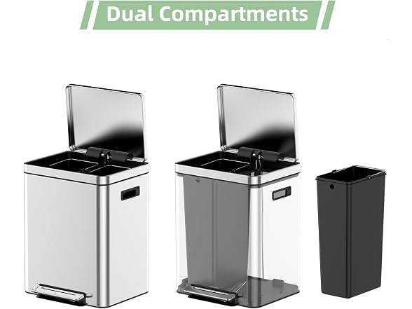 MOVECOM 2 x 4.8 Gal (2 x 18L) Dual Compartment Trash Can