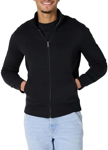 Amazon Essentials Men's Sweatshirt, Mock Neck, Fleece Zip Up, Black, Large