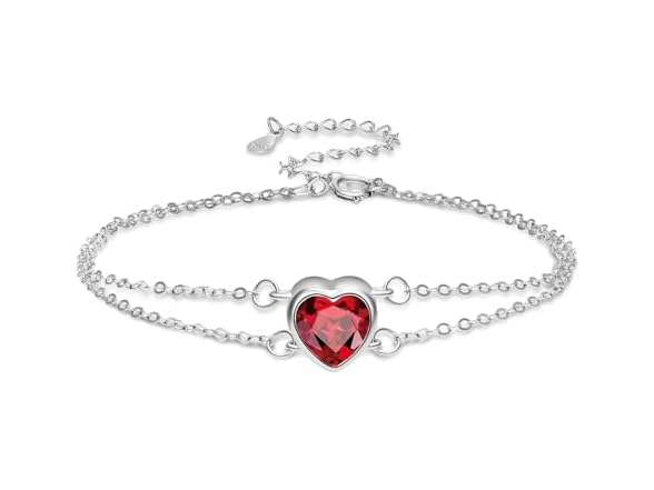 Silver Heart Birthstone Bracelets