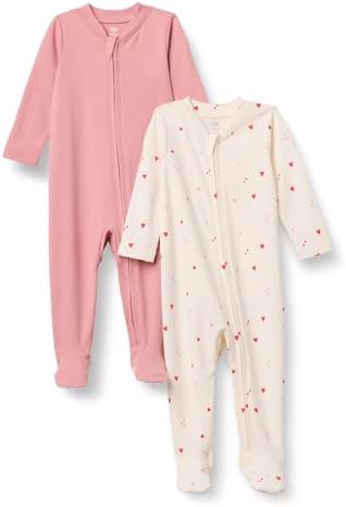 Amazon Essentials x Sofia Grainge Unisex Babies' Cotton Footed Sleep and Play One-piece Bodysuit, Pack of 2, Blush/Multi Hearts, 0-3 Months