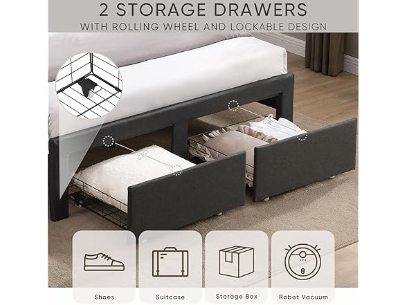 SPOFLYINN Full Size Bed Frame With Stora