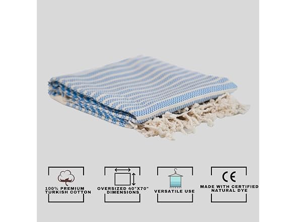 Peshtemal Beach Towel with Travel Bag Cotton Lt Blue