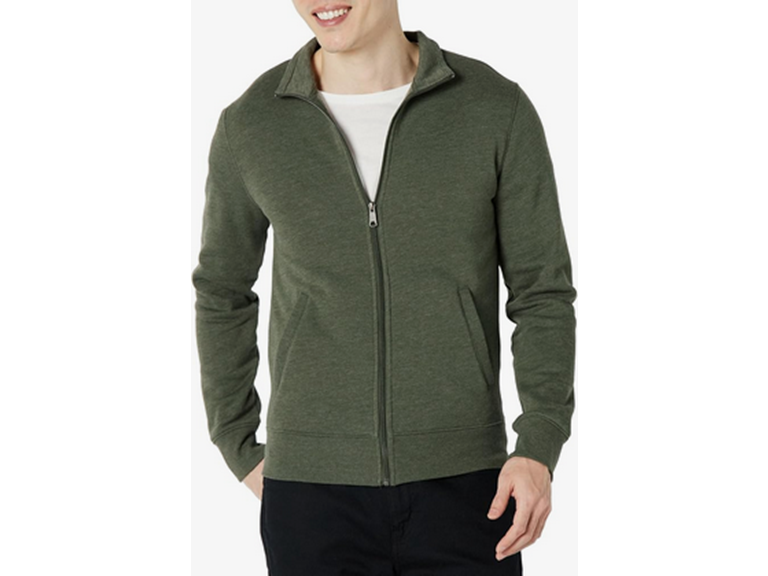 Amazon Essentials Men's Sweatshirt, Mock Neck, Fleece Zip Up, Green Heather, Small