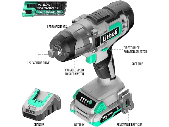 LiTHELi 20V Cordless Impact Wrench 1/2 inch