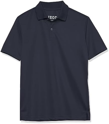 IZOD Boys' School Uniform Short Sleeve Polo Shirt, Button Closure, Moisture Wicking Performance Material, Navy, 7