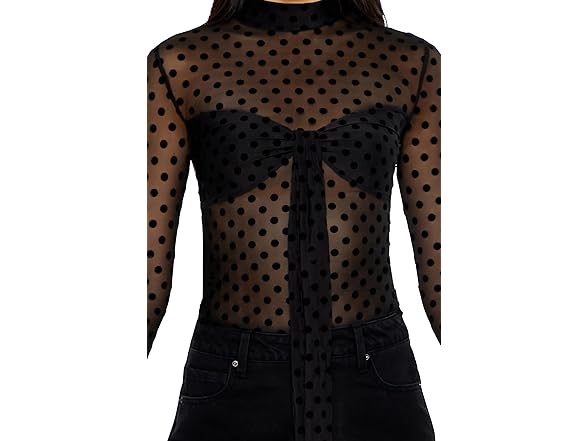 Forever 21 Women (S) Mesh Polka Dot Mock Neck Top