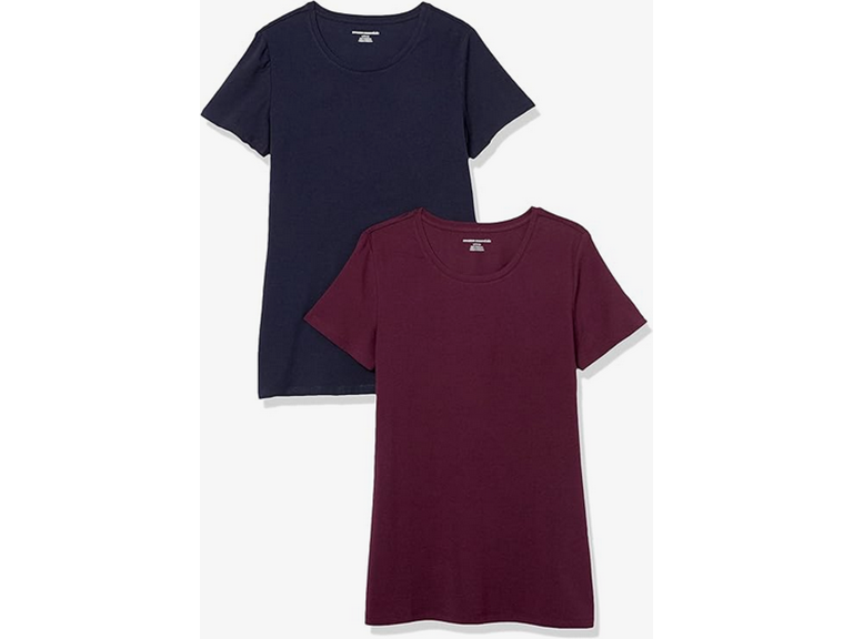 Amazon Essentials Women's Regular-Fit Short-Sleeve Crewneck T-Shirt, Pack of 2, Burgundy/Navy, XX-Large