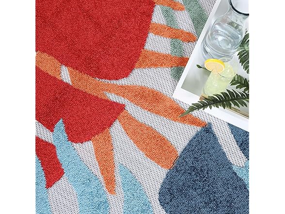 Superior Modern Tropical Leaves Coastal Indoor Outdoor Rug