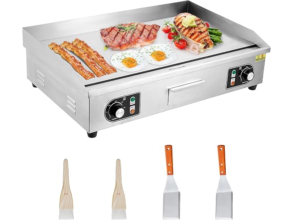 Commercial Electric Griddle 14" – 1500W/3000W Stainless Steel Flat Top
