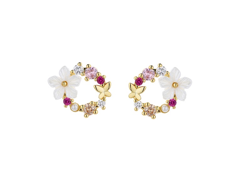  IGT-DAAS-DEBS7216-G Opal and Resin Flower Earrings Gold 