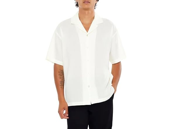 Forever 21 (L) Textured Rayon Cuban Collar Shirt