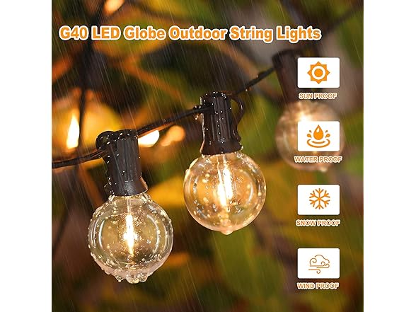 Outdoor G40 LED Globe String Lights 30Ft Dimmable