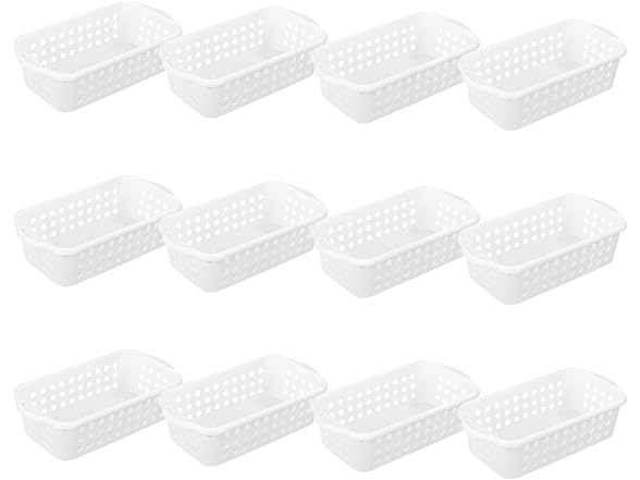 Cetomo Plastic Storage Baskets with Handle, White, 12 Pack 