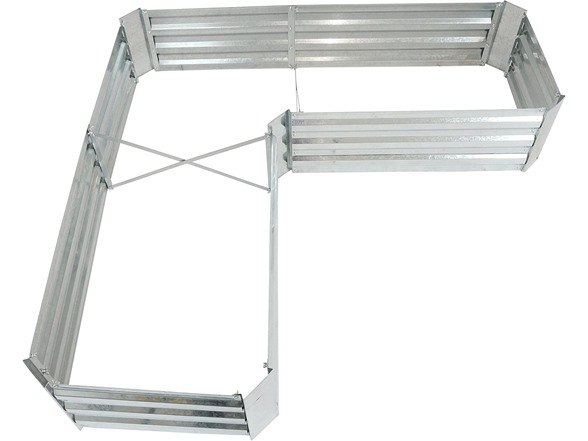 Sunnydaze L-Shaped Raised Garden Bed, Silver