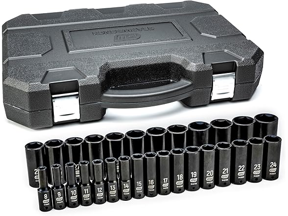 GEARWRENCH 29 Pc. 1/2" Drive 6 Pt. Impact Socket Set, Deep, Metric - 84935N 